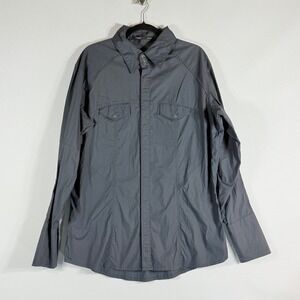 Nau Men XL‎ Shirt Grey Long Sleeve Stretch Organic Cotton Snap Front Travel Luxe